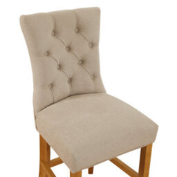 The Furniture Market Chester Natural Oatmeal Fabric Button Back Bar Stool Natural Oak Legs Quilted Deep Button Upholstery Kitchen Counter Height - thumbnail 6