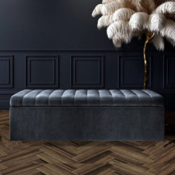 Safar 4Ft Ottoman Storage Box - Dark Grey Steel Plush Velvet