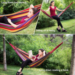 Double Hammock With Carry Bag Portable Canvas Garden Hammock For Outdoor Camping Travel (190 X 100Cm) - thumbnail 3