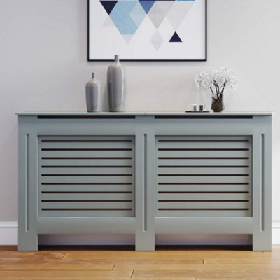 Fativo Grey Horizontal Radiator Cover Grill Shelf Cabinet Mdf Wood Modern Traditional Furniture (19D X 172W X 92.2H Cm) - image 1
