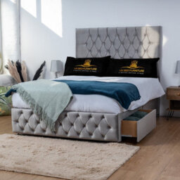 UKBEDFURNITURE Monaco Grey Plush  Divan Bed Base With 26 Inch Headboard - No Storage - thumbnail 2