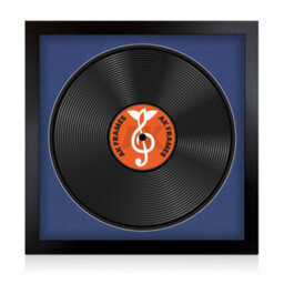 "16X16"" Matte Black Modern Vinyl Record Frame With Blue Mount For 12 Inch Lp Disc - Ak Frames"