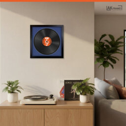 "16X16"" Matte Black Modern Vinyl Record Frame With Blue Mount For 12 Inch Lp Disc - Ak Frames" - thumbnail 5