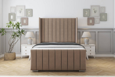 "Sloomy Melbourne Mink Plush Bed Frame With Mattress With 50"" Upholstered Wingback Headboard 5' King" - image 1