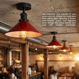 Vintage Semi Flush Mount Ceiling Light E27 Lampholder With 22Cm Red Cone Shade For Bedroom Kitchen Living Room Without Bulb - thumbnail 3
