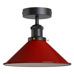 Vintage Semi Flush Mount Ceiling Light E27 Lampholder With 22Cm Red Cone Shade For Bedroom Kitchen Living Room Without Bulb