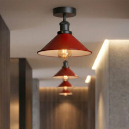 Vintage Semi Flush Mount Ceiling Light E27 Lampholder With 22Cm Red Cone Shade For Bedroom Kitchen Living Room Without Bulb - thumbnail 7
