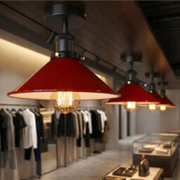 Vintage Semi Flush Mount Ceiling Light E27 Lampholder With 22Cm Red Cone Shade For Bedroom Kitchen Living Room Without Bulb - thumbnail 5