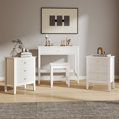 Melody Maison Dressing Table, Stool & Pair Of 3 Drawer Bedside Tables - Hales White Range - image 1