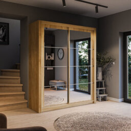 Arte Lux Iii Modern Sliding Door Mirrored Wardrobe (H2150mm W1810mm D600mm) - Oak Shetland