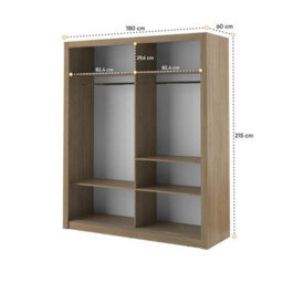 Arte Lux Iii Modern Sliding Door Mirrored Wardrobe (H2150mm W1810mm D600mm) - Oak Shetland - thumbnail 4