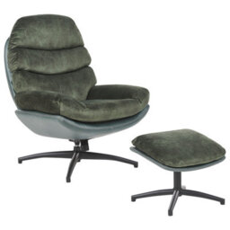 Beliani Swivel Armchair Eide With Footstool Velvet Dark Green
