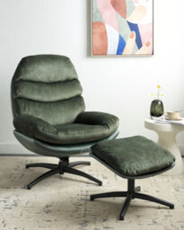 Beliani Swivel Armchair Eide With Footstool Velvet Dark Green - thumbnail 2