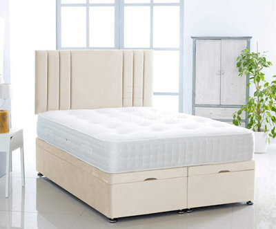 Comfy Deluxe Cream Plush Foot Lift Ottoman Bed With Memory Spring Mattress And  Vertical Headboard 2Ft6 Small Single - image 1