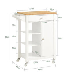 Sobuy Fkw46-Nw, Kitchen Trolley Kitchen Serving Storage Trolley Cart,w67.5Xd40Xh86.5 - thumbnail 3