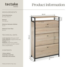 Tectake Slim Rack - 2 Storage Shelves, 3 Tilt Drawers With 2 Racks Per, Industrial Style - 81 Cm - Industrial Wood Light, Oak Sonoma - thumbnail 6