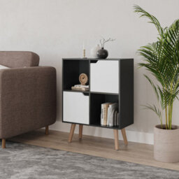 Urbn-Living Urbnliving 80Cm Height Black 4 Cube With White 2 Wooden Door Bookcase With Beech Legs Shelves - thumbnail 1