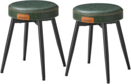 Songmics Dining Stools Set Of 2, Upholstered Kitchen Stools, Synthetic Leather With Stitching, Mid-Century Modern, Forest Green - thumbnail 7