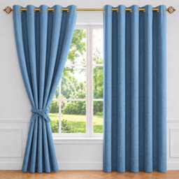 Aspire Homeware Blue Linen 100% Blackout Curtain-Thermal Insulated Eyelet Room Darkening Curtain Pair (W)168Cm X (D)228Cm - thumbnail 9