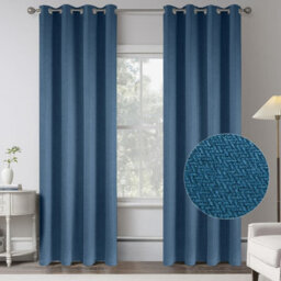 Aspire Homeware Blue Linen 100% Blackout Curtain-Thermal Insulated Eyelet Room Darkening Curtain Pair (W)168Cm X (D)228Cm