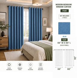 Aspire Homeware Blue Linen 100% Blackout Curtain-Thermal Insulated Eyelet Room Darkening Curtain Pair (W)168Cm X (D)228Cm - thumbnail 7