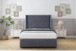 "Sloomy Stratford Steel Plush Divan Bed No Drawers With 54"" Wingback Headboard & 12"" Footboard 4'6 Double" - thumbnail 2