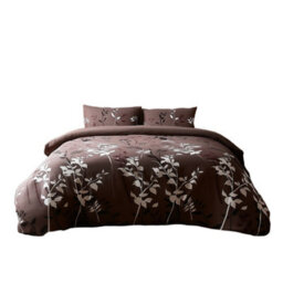 Duvet Cover And Pillowcase Set Floral Leaf Design Polycotton Bed Linen Brown - thumbnail 2