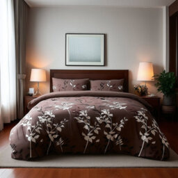 Duvet Cover And Pillowcase Set Floral Leaf Design Polycotton Bed Linen Brown