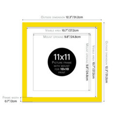 "11X11"" Yellow Picture Frame - 11X11"" Square Frame With 10X10"" Mount For 11X11""/10X10"" Pictures Classic Style Room Decor, 1 Pack" - thumbnail 2