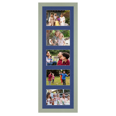 AK Frames 26X8 Green Modern Multi Photo Frame With Blue Mount - Holds 5 Apertures (5X) 6X4 Photos - image 1