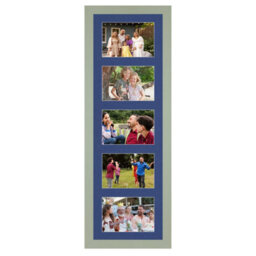 AK Frames 26X8 Green Modern Multi Photo Frame With Blue Mount - Holds 5 Apertures (5X) 6X4 Photos - thumbnail 1