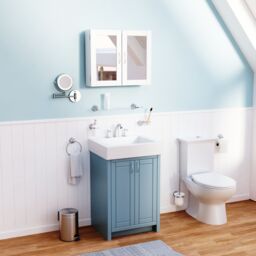 Croydex Hemlington Matt White Double Bathroom Cabinet With Mirrored Door (H)500mm (W)600mm - thumbnail 3