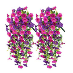 Artificial Petunia Flowers For Outdoor Use, 2 Pieces Faux Petunias, Hanging Artificial Flowers, Uv Resistant For Balcony, Porch - thumbnail 1