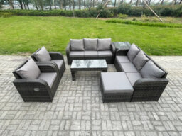 Fimous Wicker Pe Rattan Sofa Set Outdoor Patio Garden Furniture With Reclining Chair Coffee Table Side Table Big Footstool - thumbnail 1