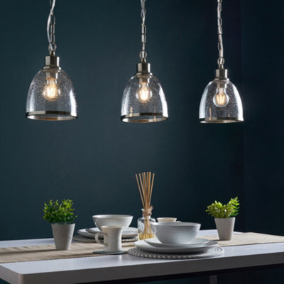 Litecraft Anwar 3 Light Satin Nickel Diner Pendant Bar With Bubble Glass Shades - image 1