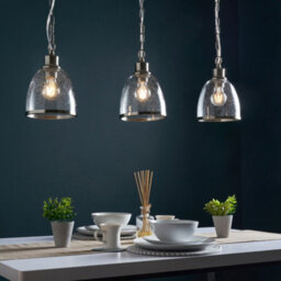 Litecraft Anwar 3 Light Satin Nickel Diner Pendant Bar With Bubble Glass Shades - thumbnail 1