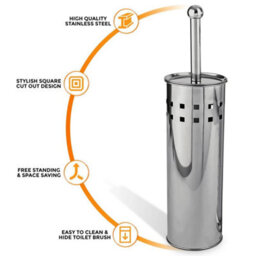 Silver Stainless Steel Toilet Brush And Holder Free Standing Bathroom Brush - thumbnail 4