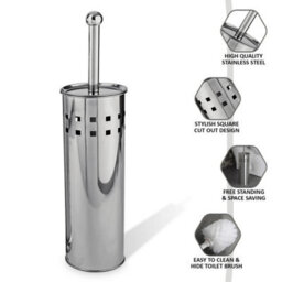 Silver Stainless Steel Toilet Brush And Holder Free Standing Bathroom Brush - thumbnail 2
