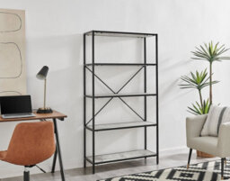 Furniturebox Ashton Black Metal Box Shelf Unit With 5 Scratch Resistant White Marble Effect Melamine Shelves Supporting 10Kg Each - thumbnail 3