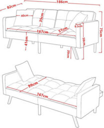 Kosy Koala Sofa Bed 2 Seater Blue Velvet Click Clack Sofa Settee Recliner Couch With Metal Legs 2 Pillows - thumbnail 9