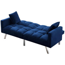 Kosy Koala Sofa Bed 2 Seater Blue Velvet Click Clack Sofa Settee Recliner Couch With Metal Legs 2 Pillows - thumbnail 6