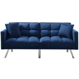 Kosy Koala Sofa Bed 2 Seater Blue Velvet Click Clack Sofa Settee Recliner Couch With Metal Legs 2 Pillows - thumbnail 2