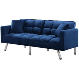 Kosy Koala Sofa Bed 2 Seater Blue Velvet Click Clack Sofa Settee Recliner Couch With Metal Legs 2 Pillows - thumbnail 4