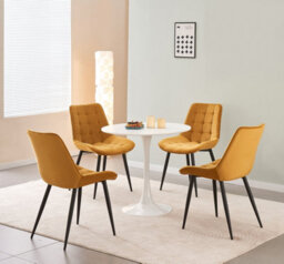 Mof Home Velvet Dining Chairs Set Of 4 Kitchen Chairs Dining Room Lounge Reception Chairs With Metal Legs (Yellow) - thumbnail 2