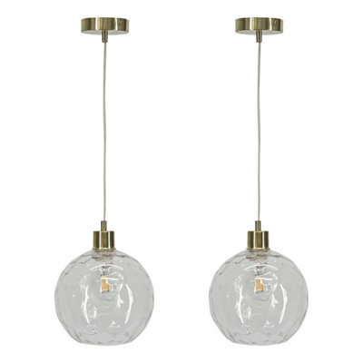 First Choice Lighting Set Of 2 Barnum - Clear Dimple Glass Globe With Satin Brass Pendants - image 1