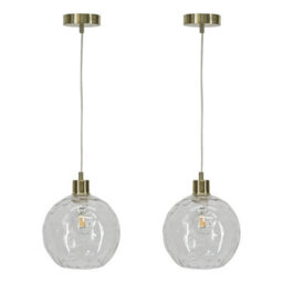 First Choice Lighting Set Of 2 Barnum - Clear Dimple Glass Globe With Satin Brass Pendants - thumbnail 1