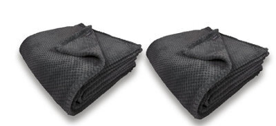 Waffle Flannel Fleece Throw Blanket Soft Warm Sofa Bed Travel (Charcoal, Single) - Pack Of 2 - image 1
