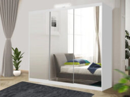 RAC3 Sliding Wardrobe Led Mirror Space Saving Bedroom Wardrobe, Contemporary Bedroom Sliding Wardrobe & Mirror Wardrobe (White, 250Cm) - thumbnail 1