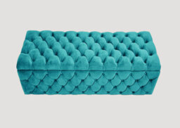 150Cm Wide Lux Ottoman Storage Box, Teal Velvet Upholstered Chesterfield Storage Ottoman Box