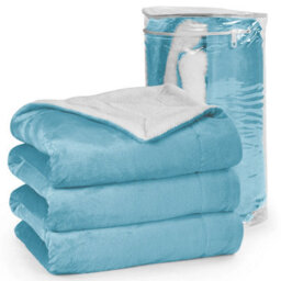 Ameha Sherpa Fleece Blanket Sky Blue Soft Thick & Reversible Plush Warm Comfort Throw King 200X240Cm - thumbnail 4